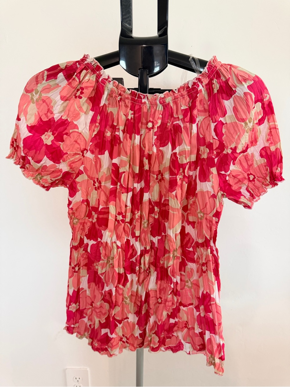 croft & barrow Pink and Coral Floral Puff-Sleeve Peasant Top - Picture 5 of 5